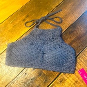 Knitted blue halter bathing suit top